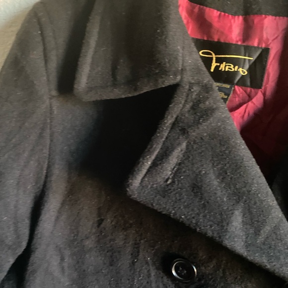Vtg Fabio Wool Elegant Black Double-Breasted Black Peacoat Office Siren Coat L - Picture 9 of 16